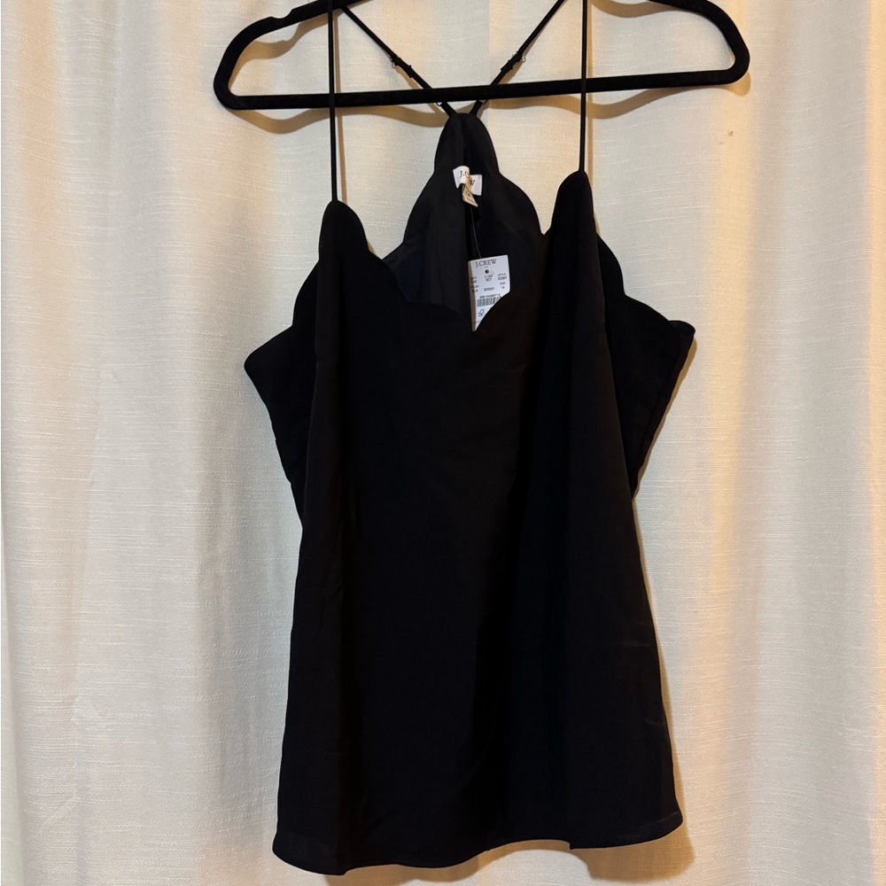 J. Crew Black Scalloped Top NWT